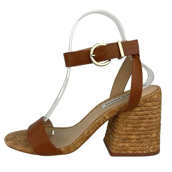 Steve Madden Merritt Cognac Brown Leather Ankle Strap High Heels Sandals Sz 7.5M - Picture 1 of 6